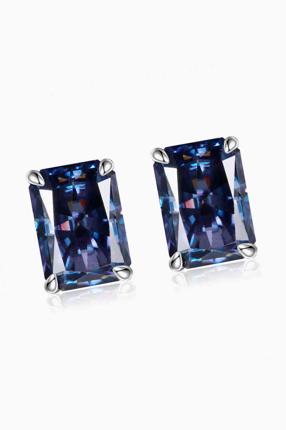 2 Carat Rectangle Moissanite 4-Prong Stud Earrings - Aurelia Clothing