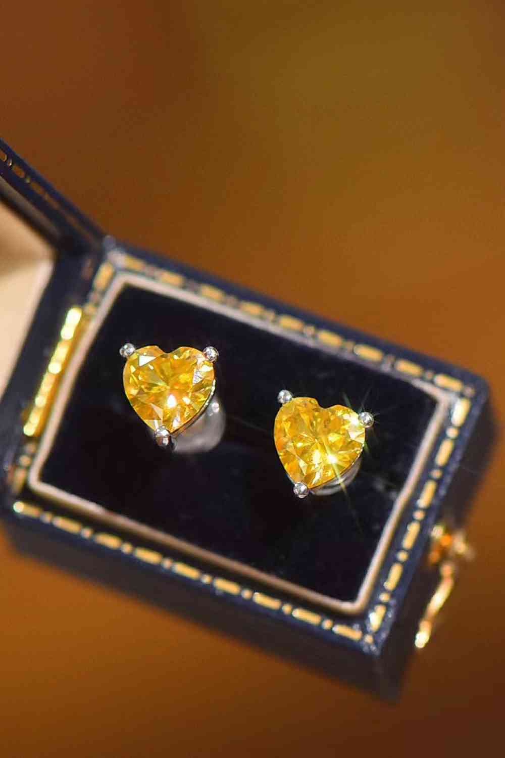 2 Carat Yellow Heart Moissanite Platinum-Plated Earrings - Aurelia Clothing