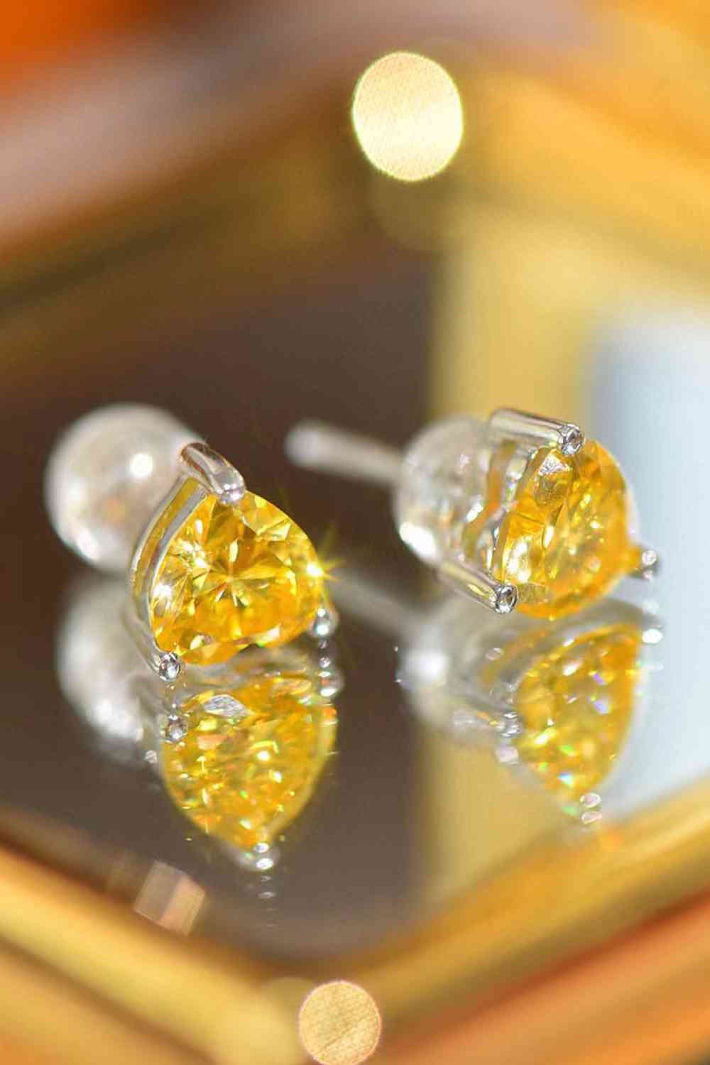 2 Carat Yellow Heart Moissanite Platinum-Plated Earrings - Aurelia Clothing