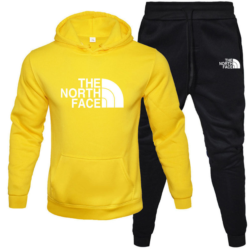 Men's pullover with fleece hoodie sweatshirt set printed casual sports set - Free Shipping