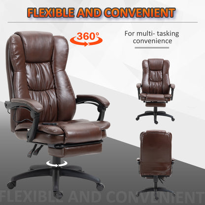 High Back Massage Office Chair with 6-Point Vibration, 5 Modes, Executive Chair, PU Leather Swivel Chair with Reclining Back, and Retractable Footrest, Brown - Free Shipping - Aurelia Clothing