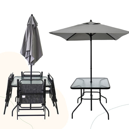 Outdoor Patio Dining Set for 4 People, Metal Patio Furniture Table and Chair Set with Umbrella, Black - Free Shipping - Aurelia Clothing