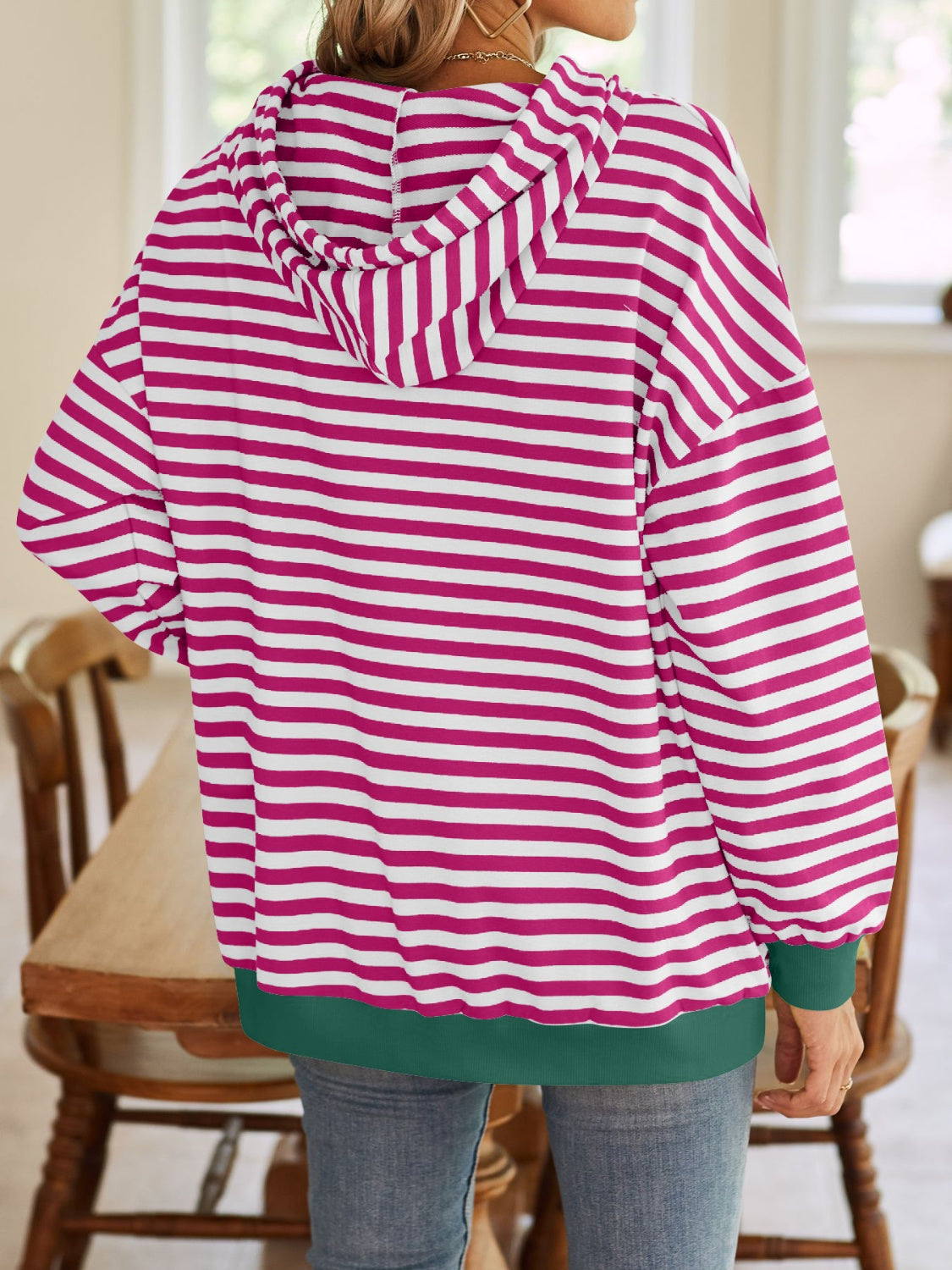 Lovelet Drawstring Striped Long Sleeve Hoodie - Aurelia Clothing