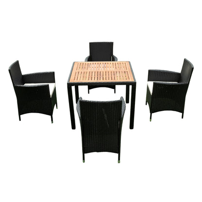 EELIFEE 5 piece Outdoor Patio Wicker Dining Set Patio Wicker Furniture Dining Set w/Acacia Wood Top Black Wicker + Creme Cushion - Free Shipping - Aurelia Clothing