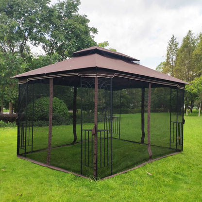 13x10 Outdoor Patio Gazebo Canopy Tent With Ventilated Double Roof And Mosquito net(Detachable Mesh Screen On All Sides),Suitable for Lawn, Garden, Backyard and Deck,Brown Top - Free Shipping - Aurelia Clothing