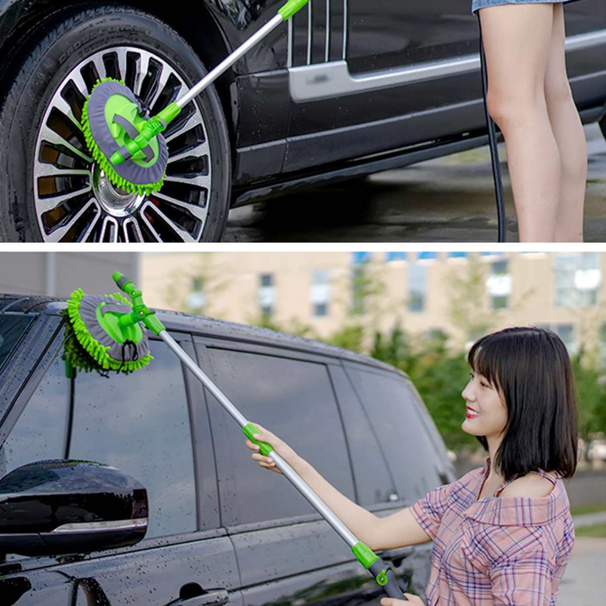 2 in 1 Car Wash Mop Mitt with Long Handle Chenille Microfiber Car Wash Dust Brush Extension Pole 75-112cm Scratch Cleaning Tool - Free Shipping - Aurelia Clothing