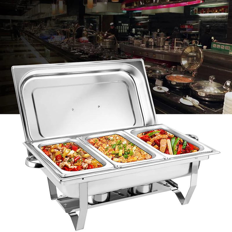 3 * 3L Chafing Dish Set Full Size Stainless Steel Silver Catering Warmer Set For Buffet Catering - Free Shipping - Aurelia Clothing