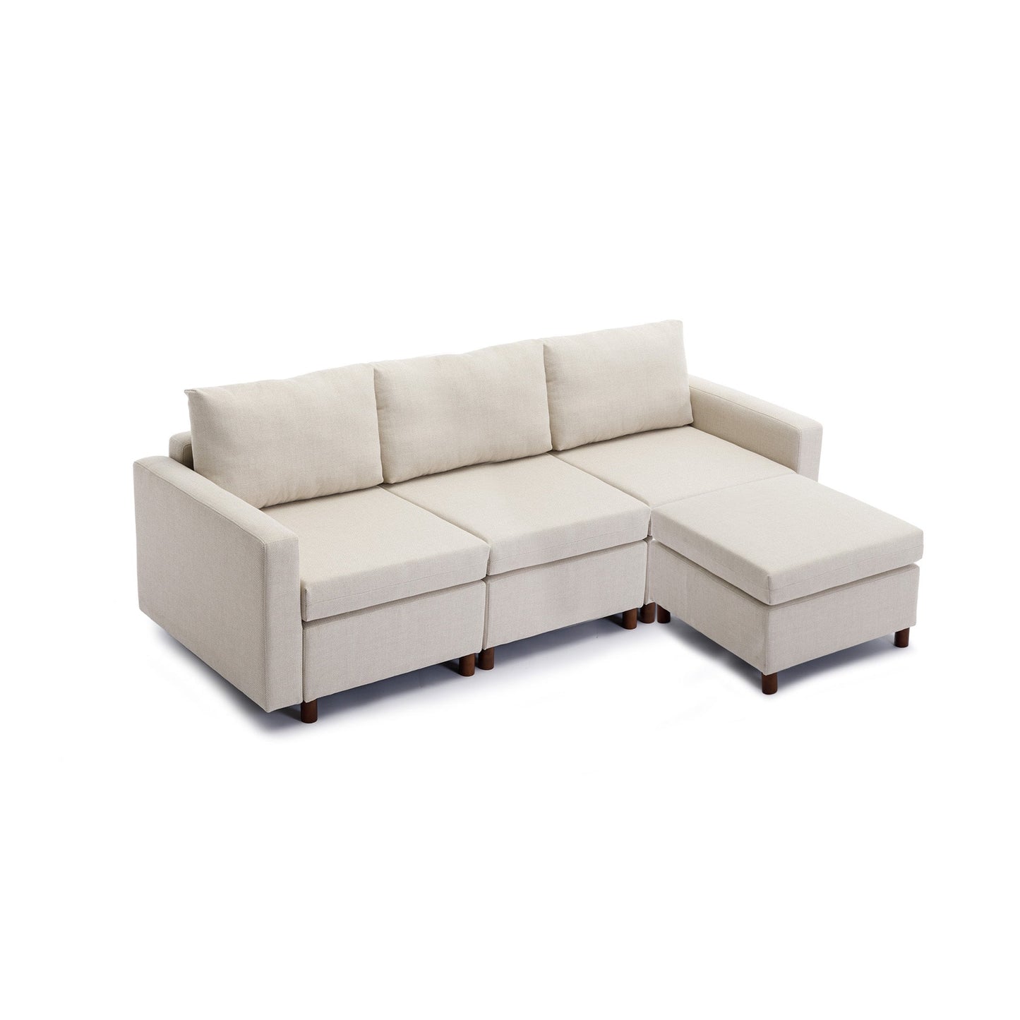 3 Seat Module Sectional Sofa Couch With 1 Ottoman for living room,Seat Cushion and Back Cushion Non-Removable and Non-Washable,Cream - Free Shipping - Aurelia Clothing