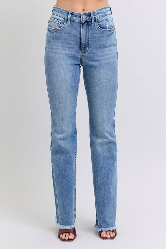 Judy Blue Full Size Raw Hem High Rise Bootcut Jeans - Free Shipping