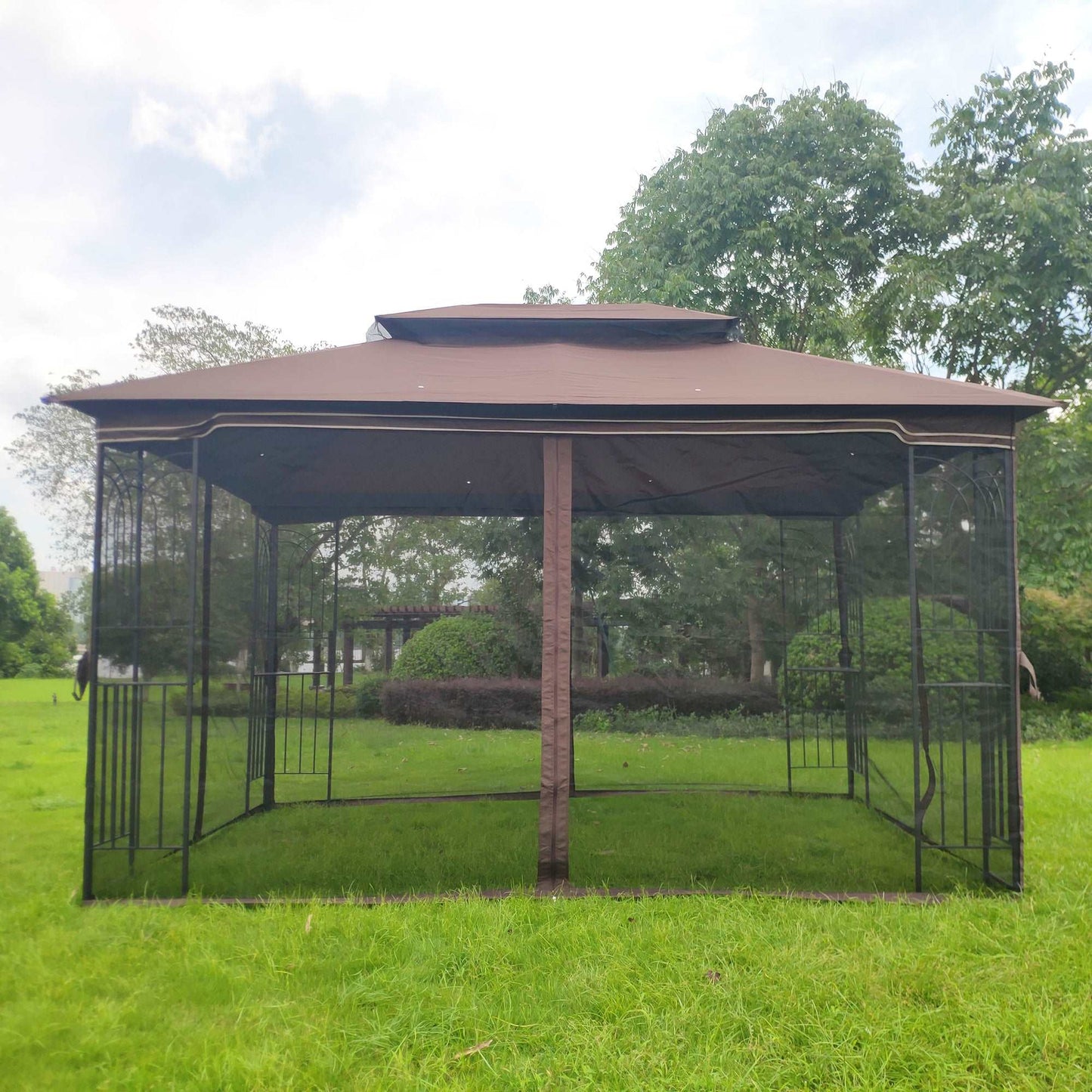 13x10 Outdoor Patio Gazebo Canopy Tent With Ventilated Double Roof And Mosquito net(Detachable Mesh Screen On All Sides),Suitable for Lawn, Garden, Backyard and Deck,Brown Top - Free Shipping - Aurelia Clothing