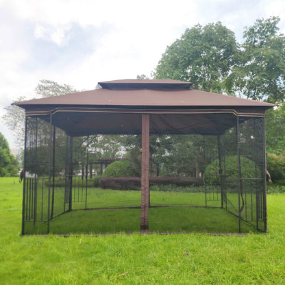 13x10 Outdoor Patio Gazebo Canopy Tent With Ventilated Double Roof And Mosquito net(Detachable Mesh Screen On All Sides),Suitable for Lawn, Garden, Backyard and Deck,Brown Top - Free Shipping - Aurelia Clothing