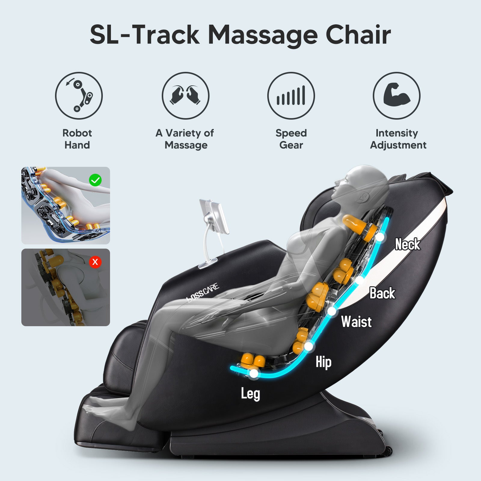 BOSSCARE 2023 New Massage Full Body Chairs with AI Voice, App Control Zero Gravity Shiatsu Recliner Massage Chair Black - Free Shipping - Aurelia Clothing