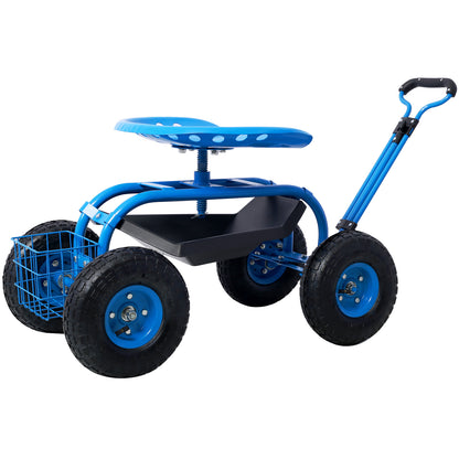 Rolling Garden Scooter Garden Cart Seat with Wheels and Tool Tray, 360 Swivel Seat,Blue - Free Shipping - Aurelia Clothing