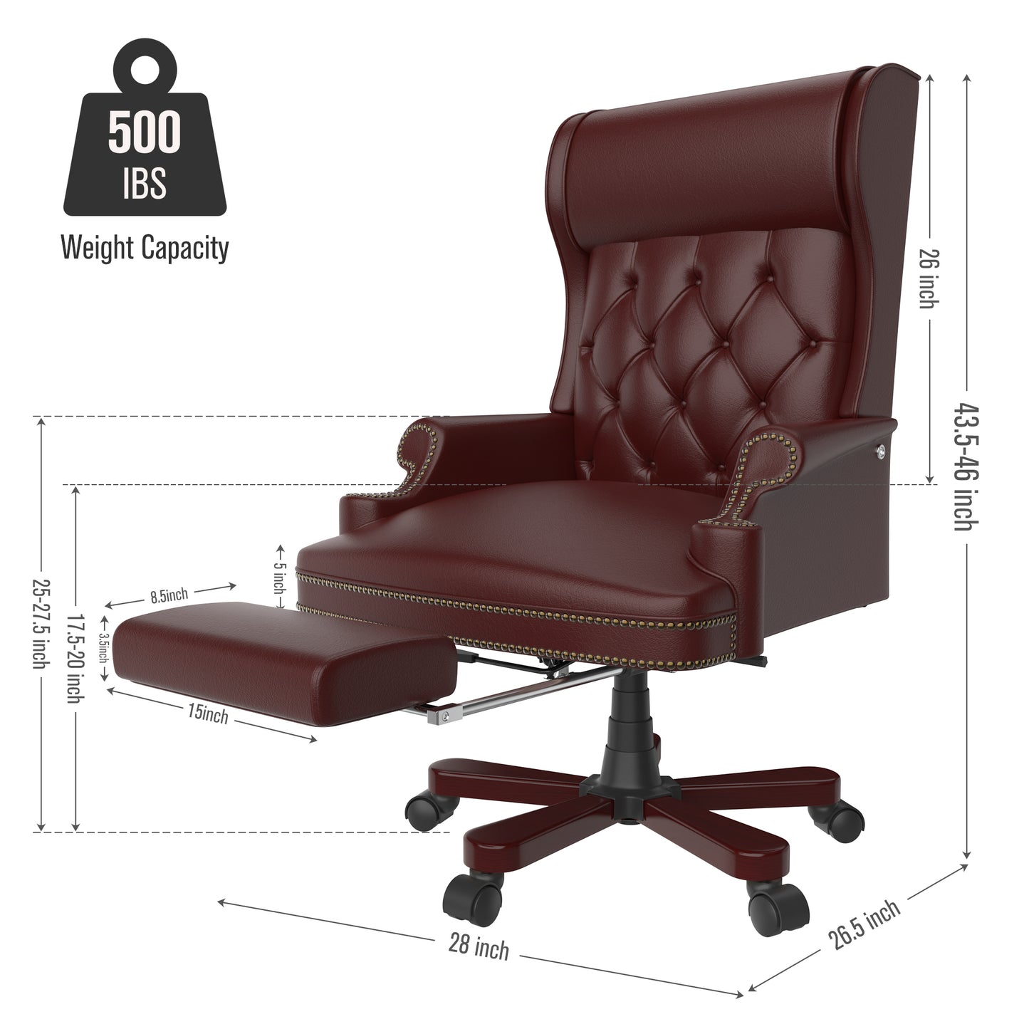 330LBS Executive Office Chair with Footstool, Ergonomic Design High Back Reclining Comfortable Desk Chair -  Burgundy - Free Shipping - Aurelia Clothing