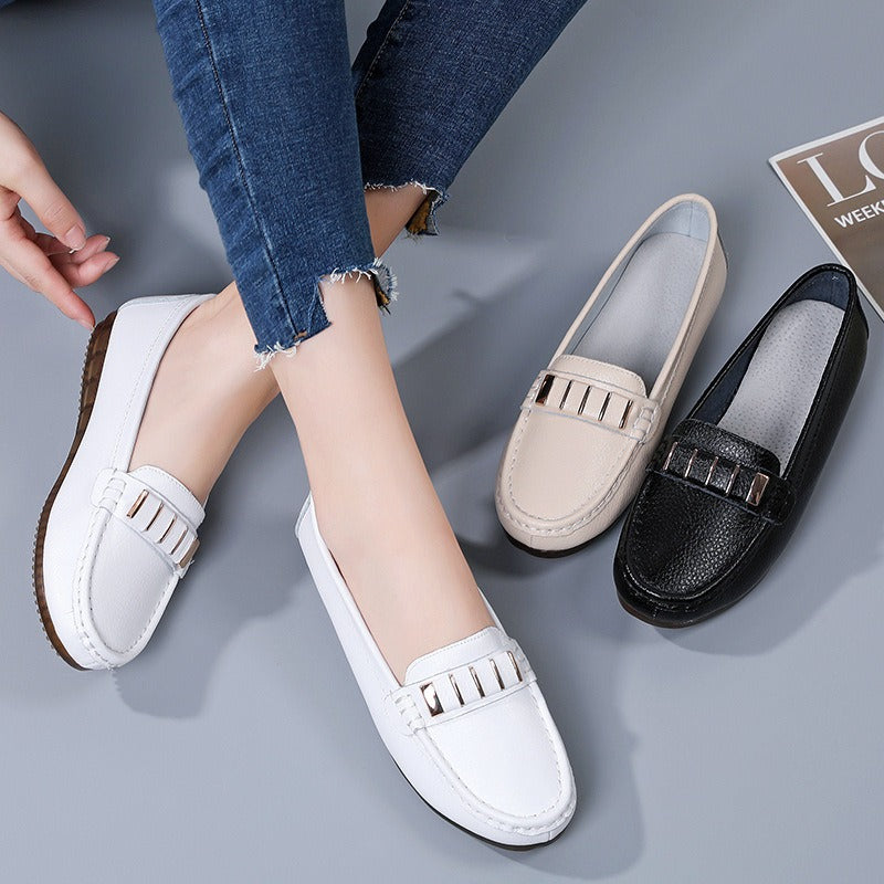 New Single Shoes In Spring And Autumn Women's Korean Flat Mother Shoes Cowhide Small Leather Shoes - Free Shipping - Aurelia Clothing