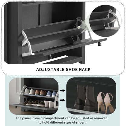 ONTREND functional with 2 flipped drawers, top shoe cabinet with adjustable panel, independent shoe rack, gray - Free Shipping - Aurelia Clothing