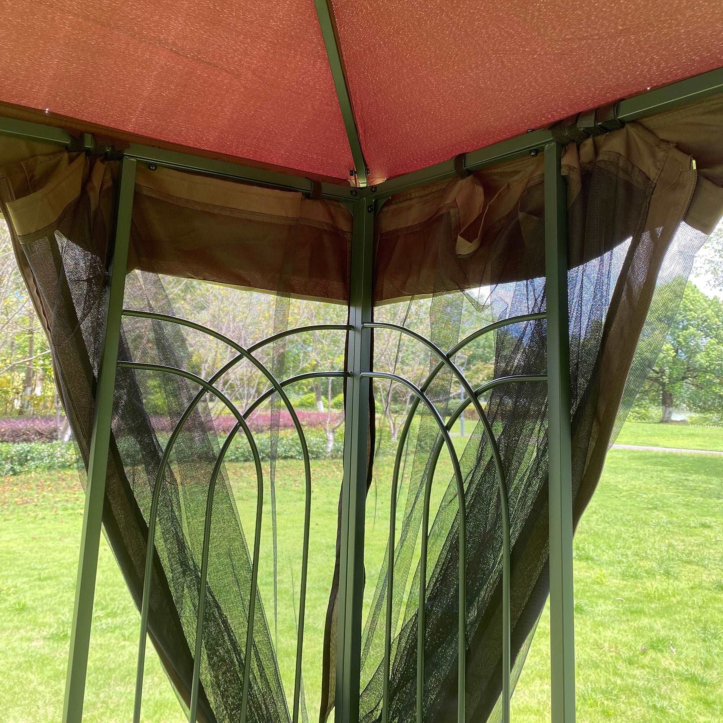 13x10 Outdoor Patio Gazebo Canopy Tent With Ventilated Double Roof And Mosquito net(Detachable Mesh Screen On All Sides),Suitable for Lawn, Garden, Backyard and Deck,Brown Top - Free Shipping - Aurelia Clothing