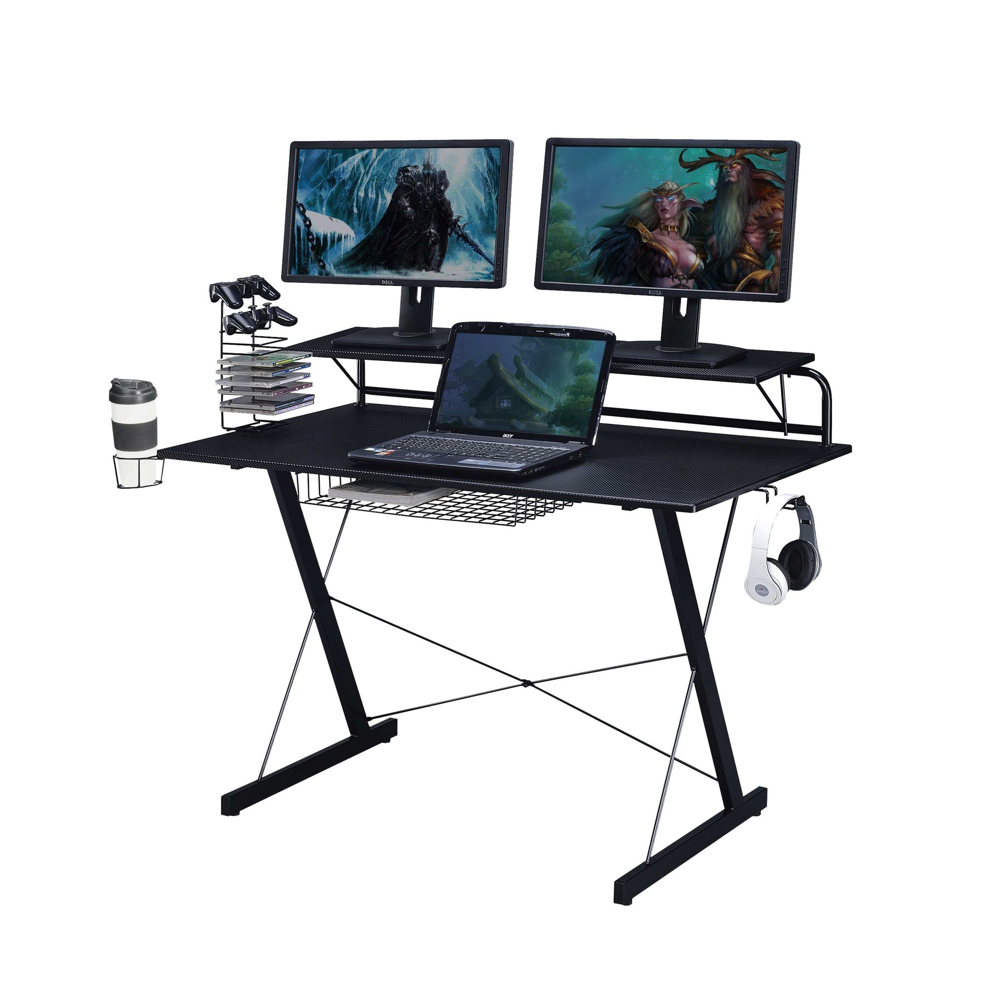 Techni Sport TS-200 Carbon Computer Gaming Desk with Shelving, Black - Free Shipping - Aurelia Clothing