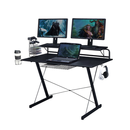 Techni Sport TS-200 Carbon Computer Gaming Desk with Shelving, Black - Free Shipping - Aurelia Clothing