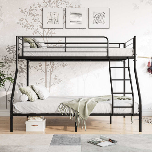 Heavy Duty Twin-Over-Full Metal Bunk Bed, Easy Assembly with Enhanced Upper-Level Guardrail, Black - Free Shipping