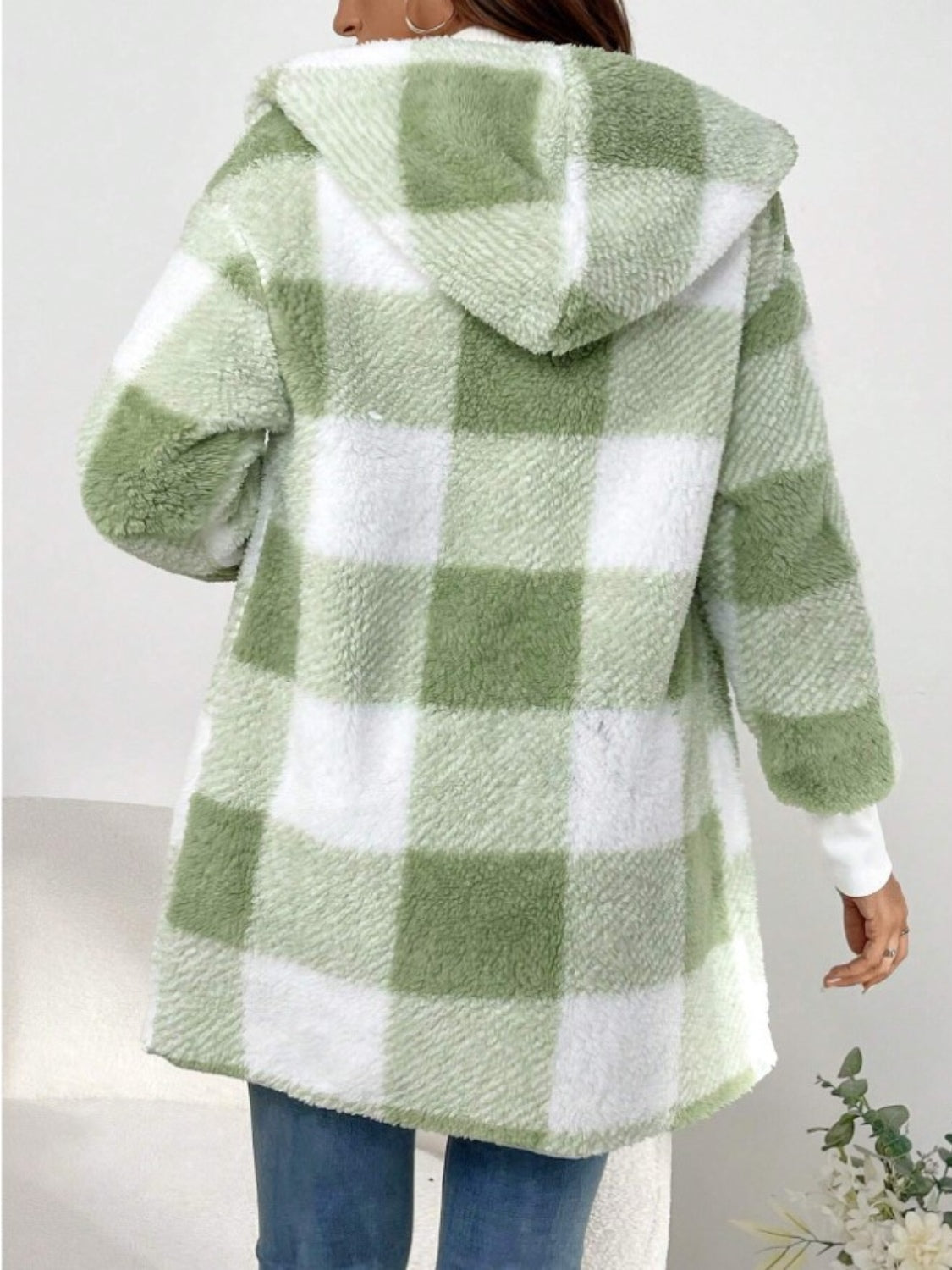 Plaid Long Sleeve Hooded Coat - Aurelia Clothing