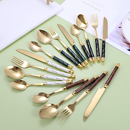 410 stainless steel knife, fork, spoon set, European style hotel Western tableware, golden dessert spoon set, 24 pieces - Free Shipping - Aurelia Clothing