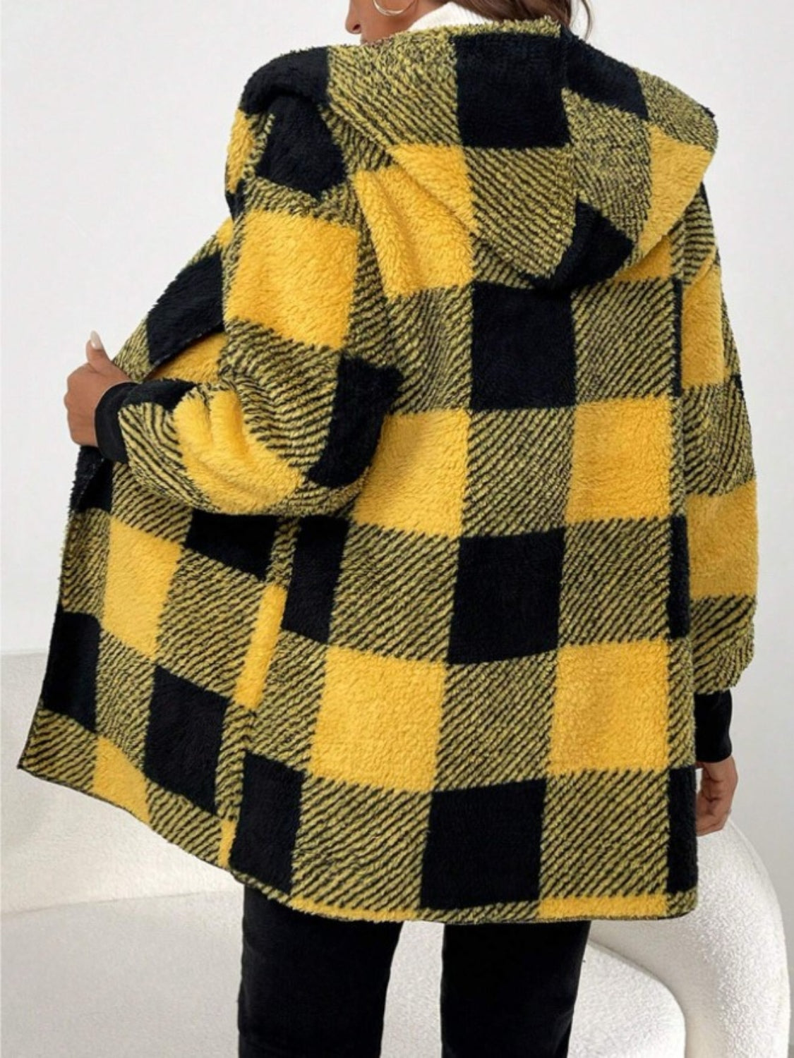 Plaid Long Sleeve Hooded Coat - Aurelia Clothing