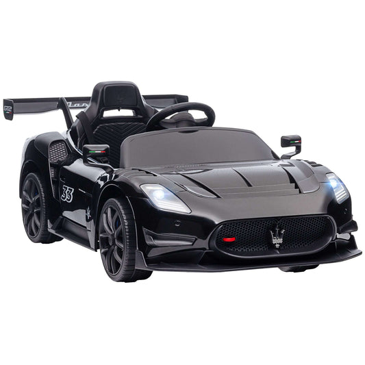 Qaba Maserati GT2 Licensed Ride On Car, 12V Battery Powered Electric Car for Kids with Shock-Absorbers, Auxiliary Wheels, 3MPH Racing Car with Remote, Horn Music LED Lights, Black - Free Ship - Aurelia Clothing