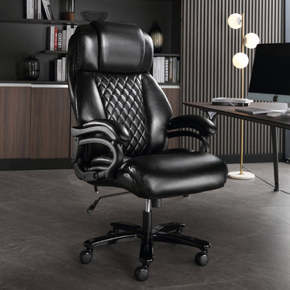 Big and Tall Office Chair, 500lbs High Back Large Executive Chair with Electric Airbag Heating High Back Computer Chair with Wide Seat, Black Ergonomic Leather Rocking Chair - Free Shipping - Aurelia Clothing