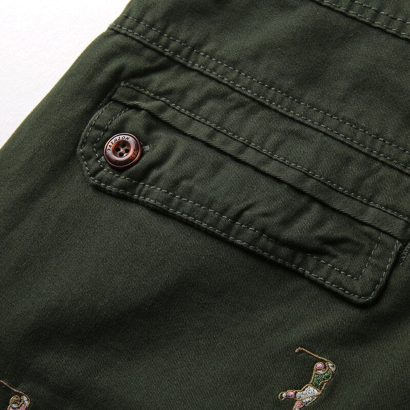 Men's Cargo Shorts Male Embroidery 100% Cotton Shorts Men Casual Cargo Shorts - Free Shipping - Aurelia Clothing