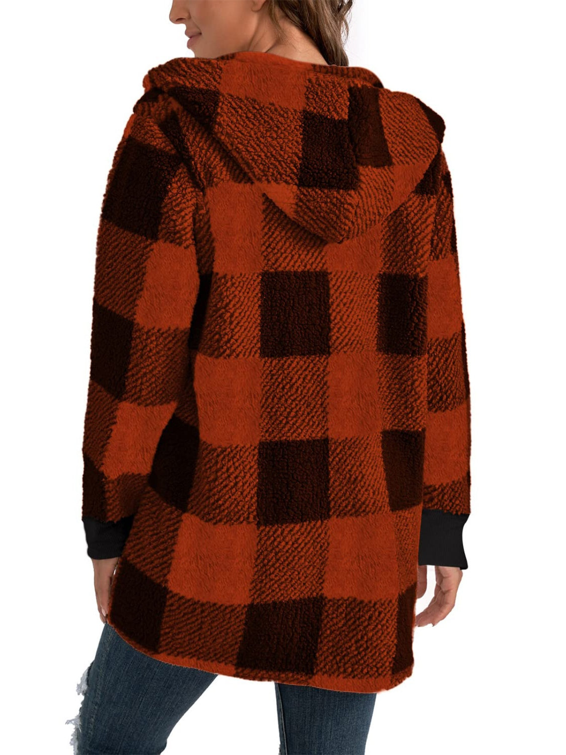 Plaid Long Sleeve Hooded Coat - Aurelia Clothing