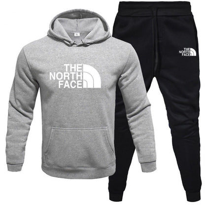 Men's pullover with fleece hoodie sweatshirt set printed casual sports set - Free Shipping