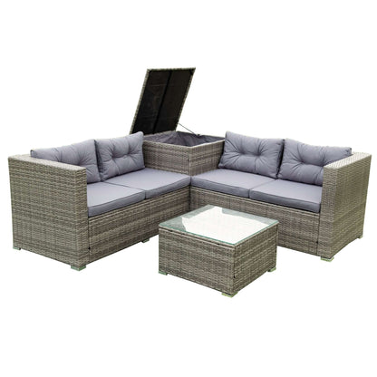 4 Piece Patio Sectional Wicker Rattan Outdoor Furniture Sofa Set with Storage Box Grey - Free Shipping - Aurelia Clothing