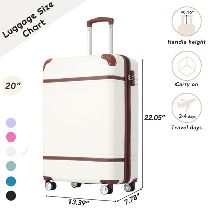 20 IN Luggage 1 Piece with TSA lock , Lightweight Suitcase Spinner Wheels,Carry on Vintage Luggage,White - Free Shipping - Aurelia Clothing