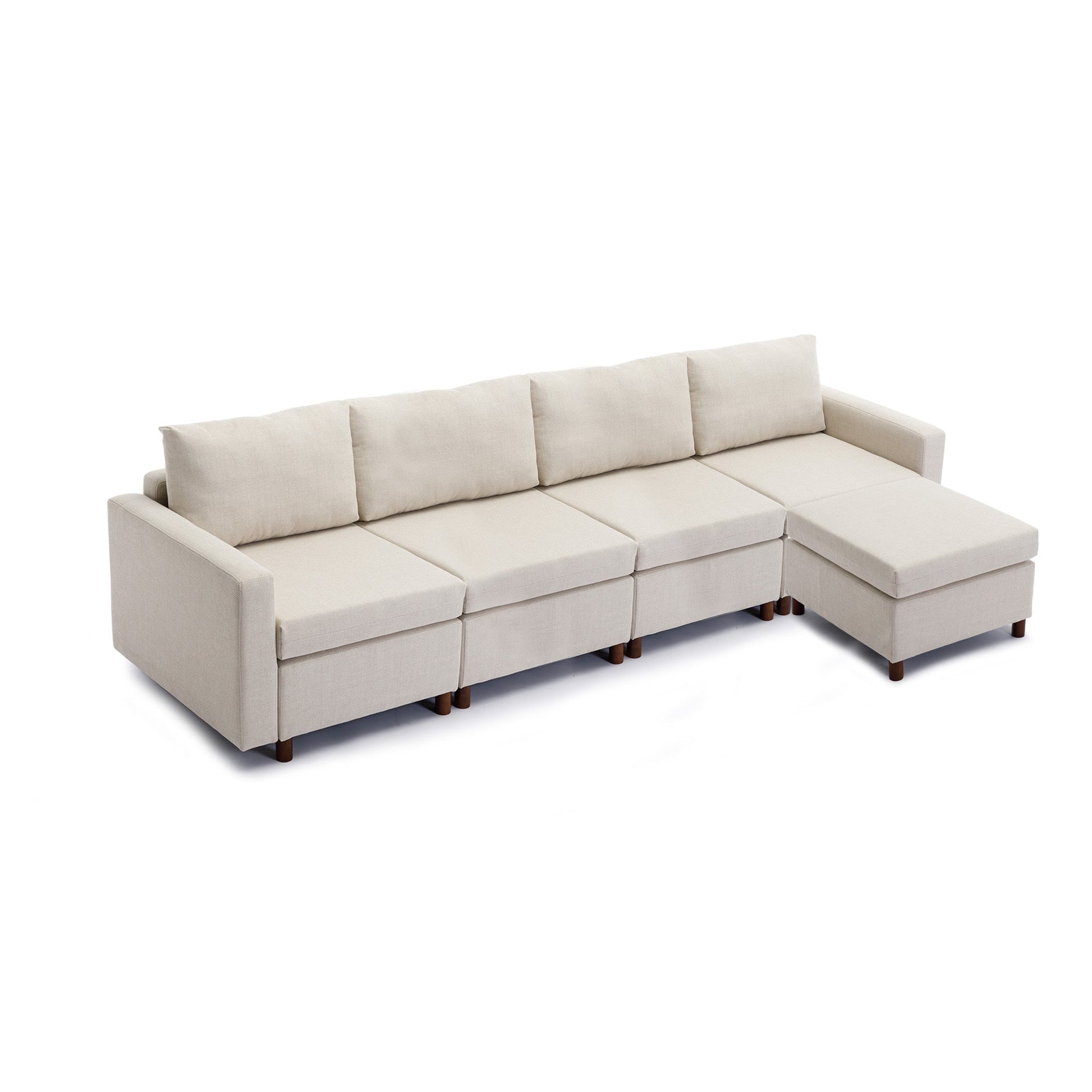 4 Seat Module Sectional Sofa Couch With 1 Ottoman for living room,Seat Cushion and Back Cushion Non-Removable and Non-Washable,Cream - Free Shipping - Aurelia Clothing