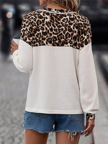 Leopard V-Neck Long Sleeve T-Shirt - Free Shipping - Aurelia Clothing