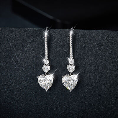 5.44 Carat Sterling Silver Moissanite Heart Drop Earrings - Aurelia Clothing