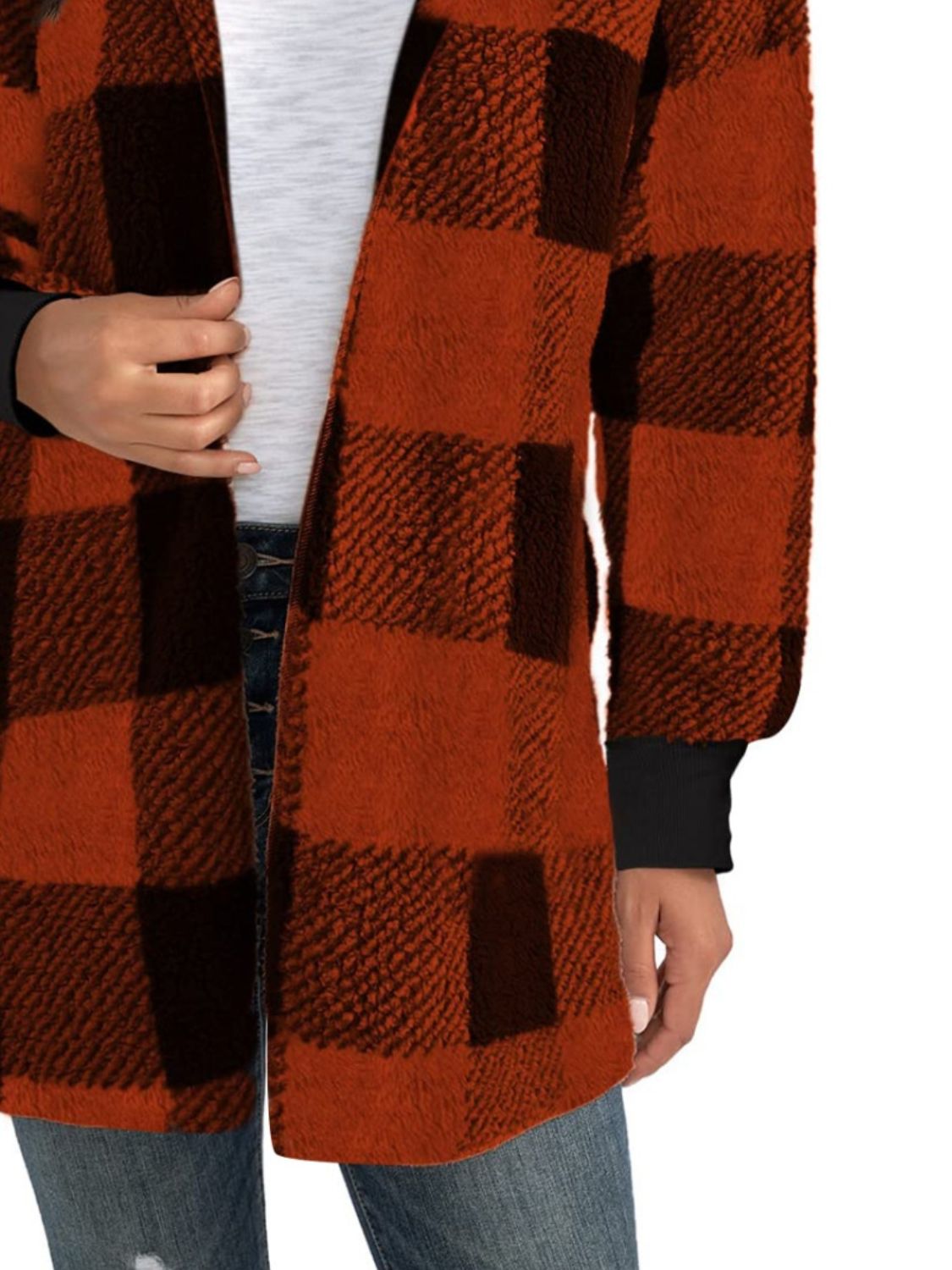 Plaid Long Sleeve Hooded Coat - Aurelia Clothing