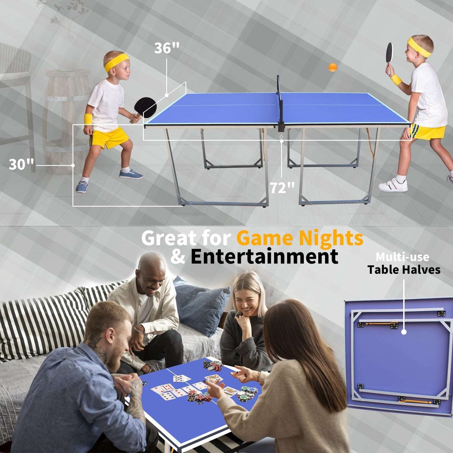 6ft Mid-Size Table Tennis Table Foldable & Portable Ping Pong Table Set for Indoor & Outdoor Games with Net - Free Shipping - Aurelia Clothing