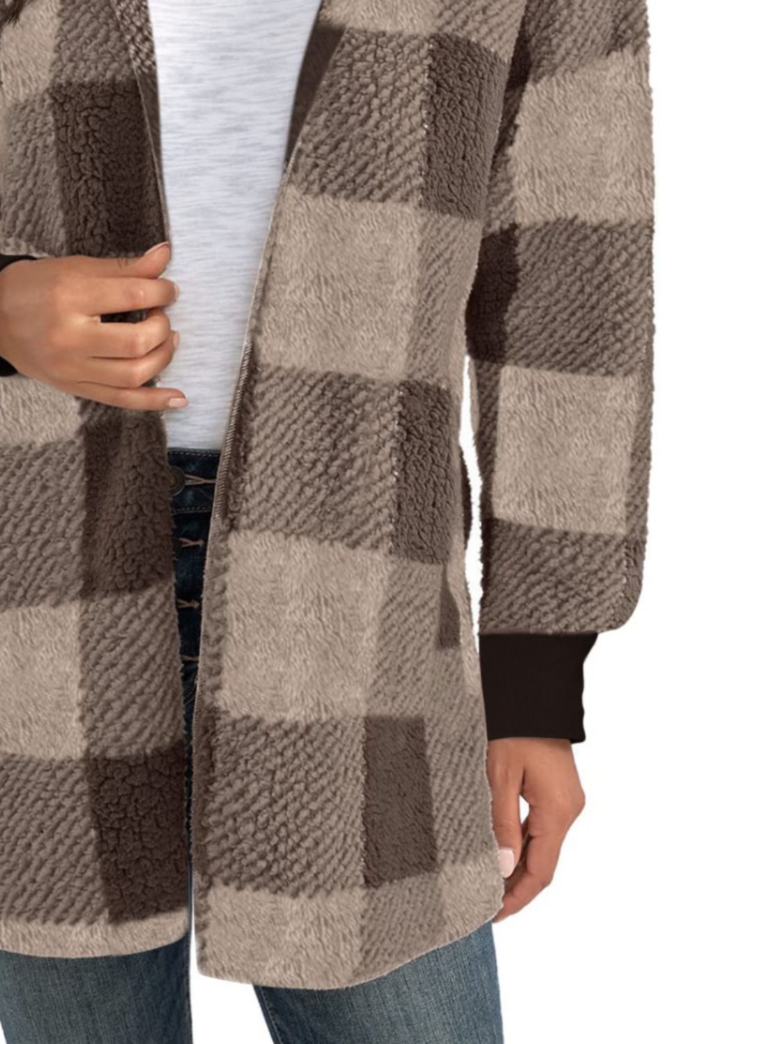 Plaid Long Sleeve Hooded Coat - Aurelia Clothing