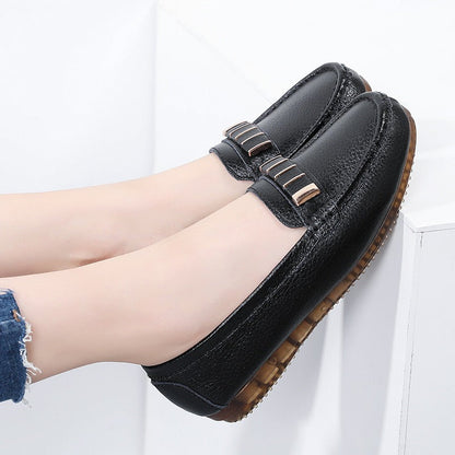 New Single Shoes In Spring And Autumn Women's Korean Flat Mother Shoes Cowhide Small Leather Shoes - Free Shipping - Aurelia Clothing