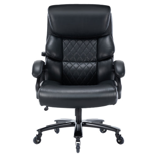 Big and Tall Office Chair 500 LBS-Executive Office Chair for Heavy People-Heavy Duty Office Chair with Sturdy Rollerblade Wheels-Desk Chair with Adjustable Lumbar Support Black Leather Chair  - Aurelia Clothing