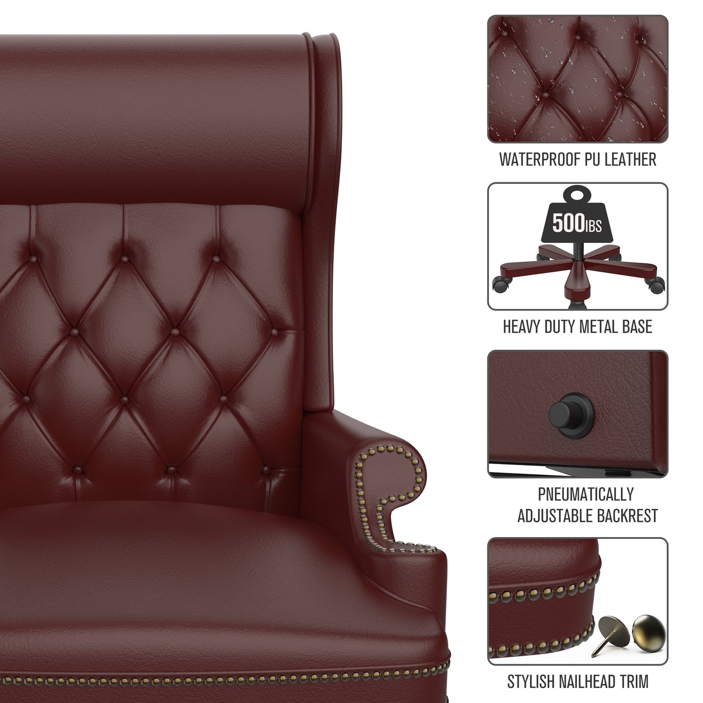 330LBS Executive Office Chair with Footstool, Ergonomic Design High Back Reclining Comfortable Desk Chair -  Burgundy - Free Shipping - Aurelia Clothing