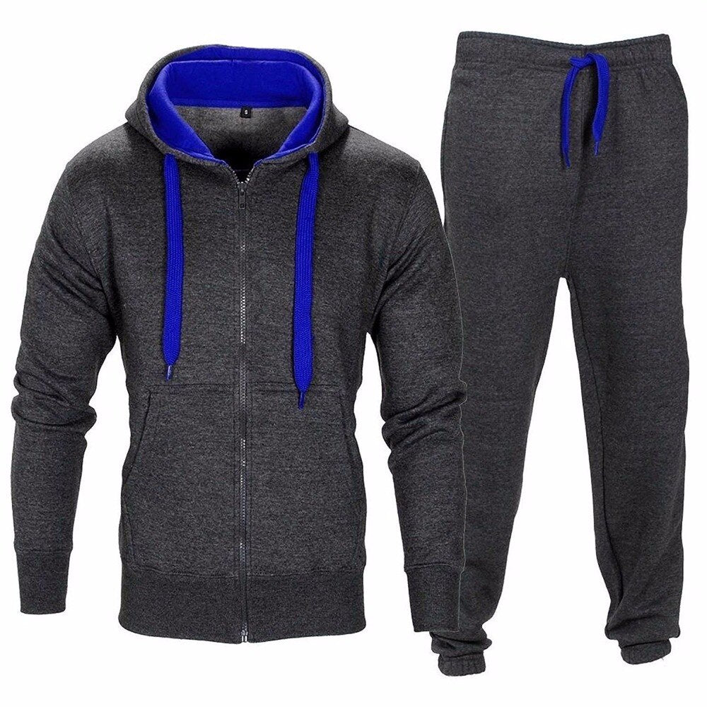 Casual Solid Tracksuit Zipper Hooded Sweatshirt Jacket +Sweatpants Mens Tracksuit - Free Shipping - Aurelia Clothing