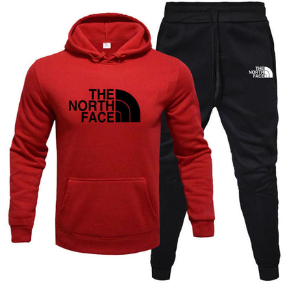 Men's pullover with fleece hoodie sweatshirt set printed casual sports set - Free Shipping