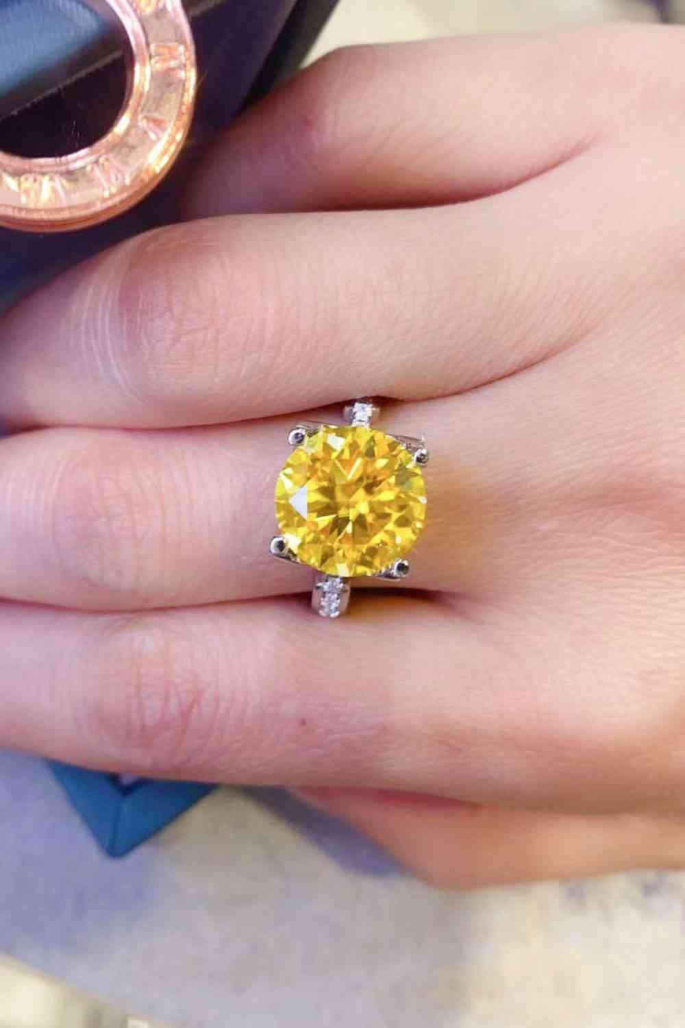 5 Carat Moissanite Sterling Silver Ring in Banana Yellow - Aurelia Clothing