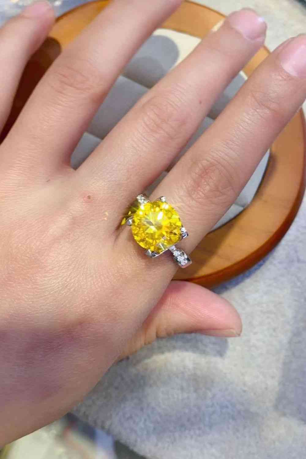 5 Carat Moissanite Sterling Silver Ring in Banana Yellow - Aurelia Clothing