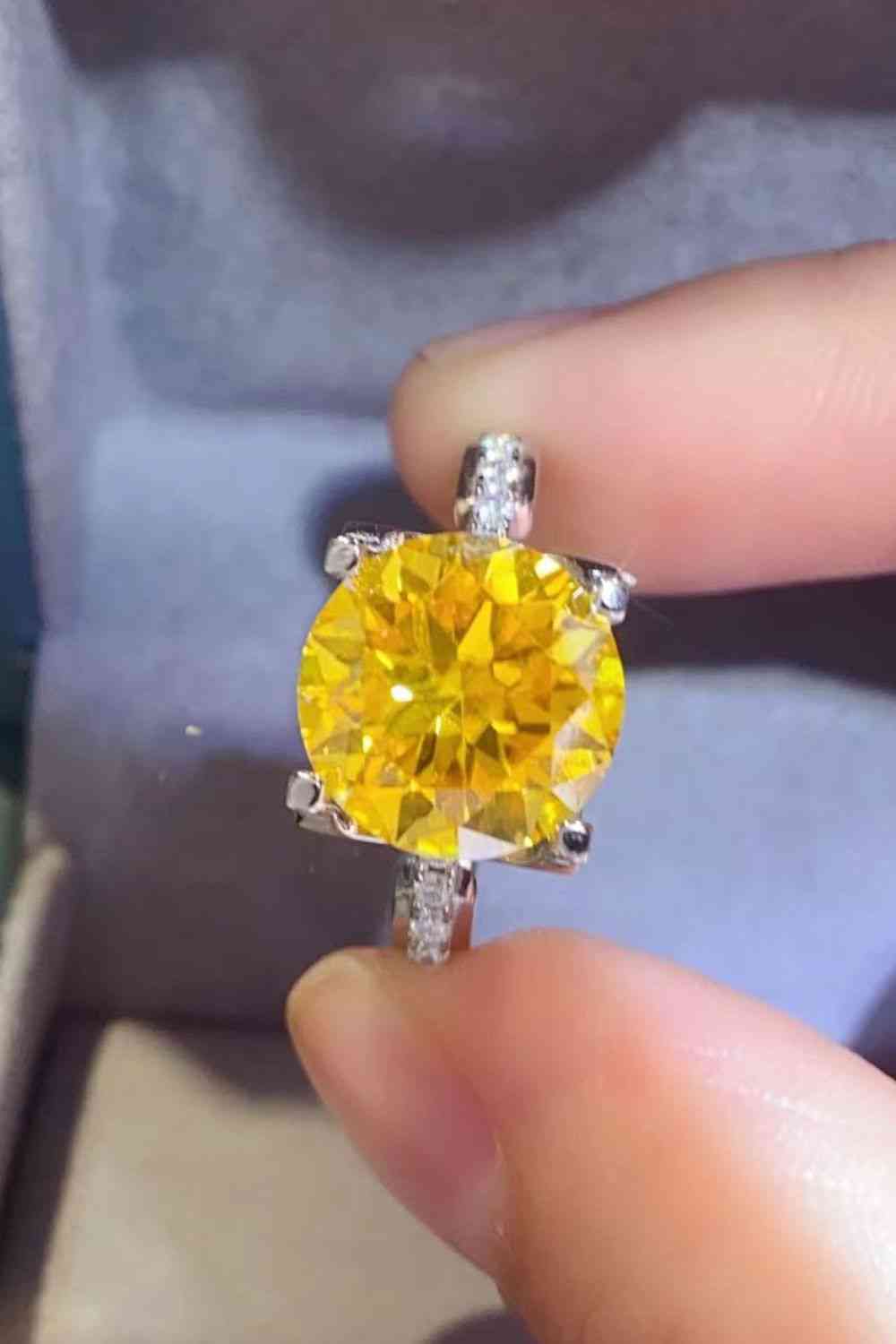 5 Carat Moissanite Sterling Silver Ring in Banana Yellow - Aurelia Clothing