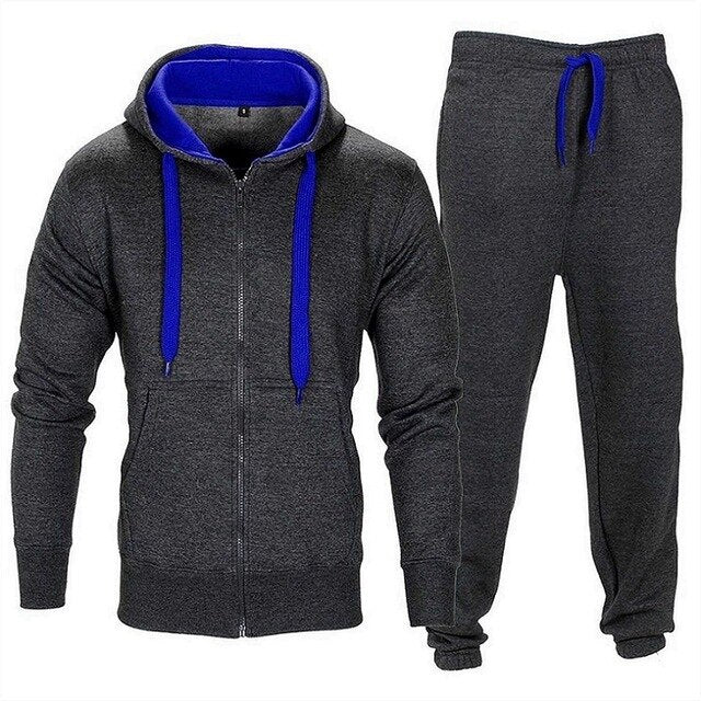 Casual Solid Tracksuit Zipper Hooded Sweatshirt Jacket +Sweatpants Mens Tracksuit - Free Shipping - Aurelia Clothing