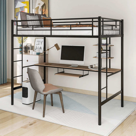 Loft Bed with Desk and Shelf , Space Saving Design,Twin(OLD SKU:MF193081AAB) - Free Shipping - Aurelia Clothing